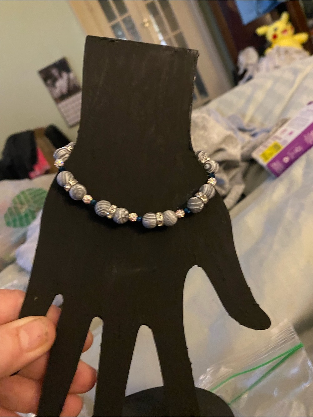 Gray Beaded Necklace with Silver Accents - Women's Jewelry